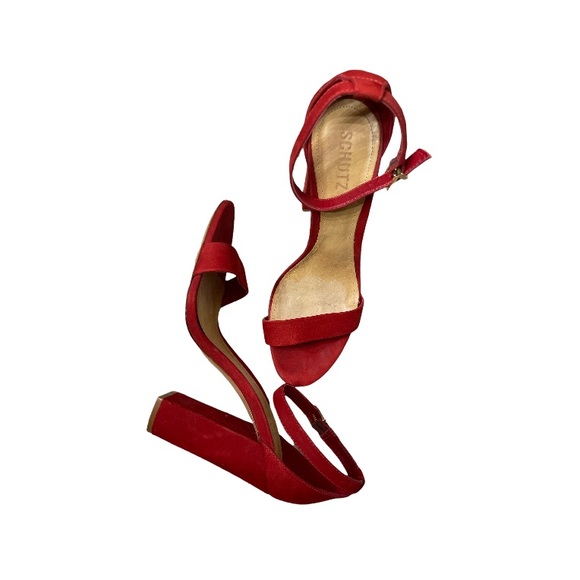 Schutz Red Suede Block Heel - Picture 2 of 6